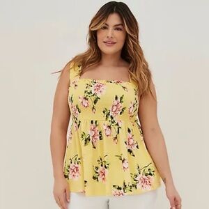 torrid Yellow Floral Smocked Square-Neck Cami